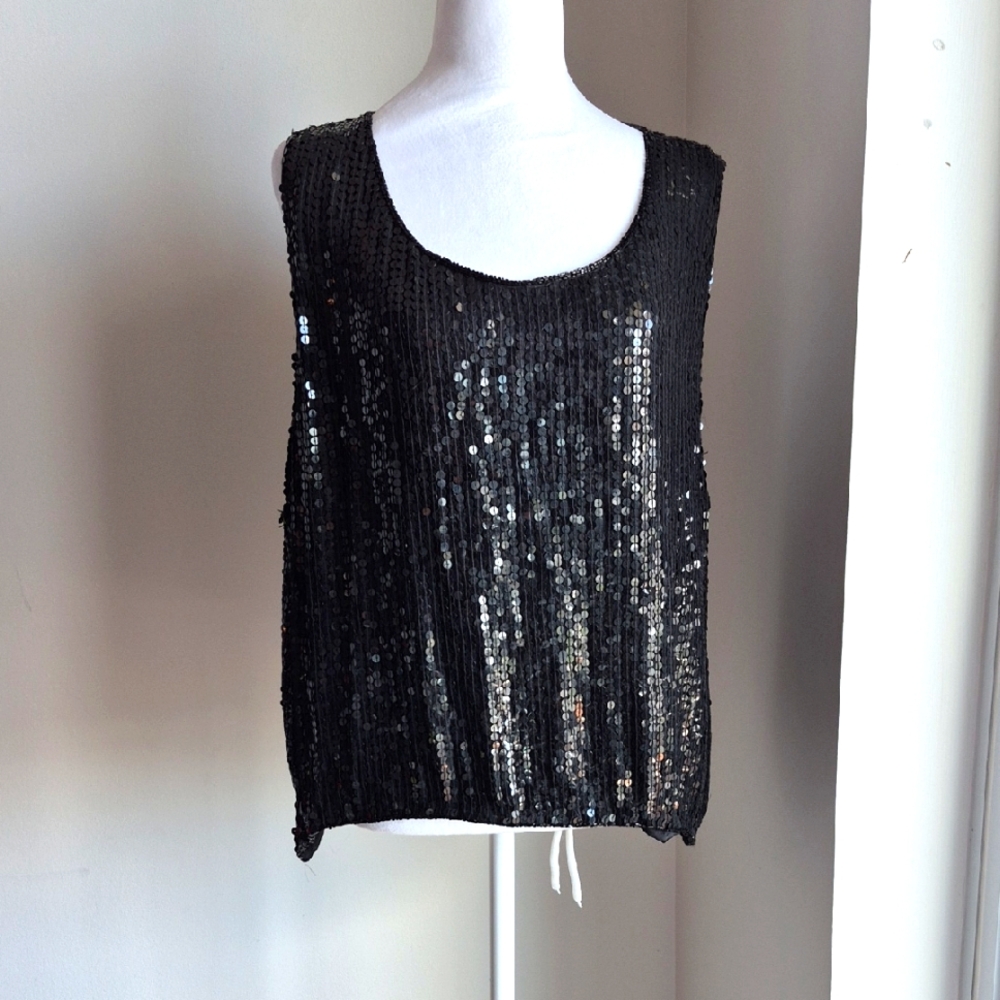Creative Creations Vintage Black Sequined Top One Size